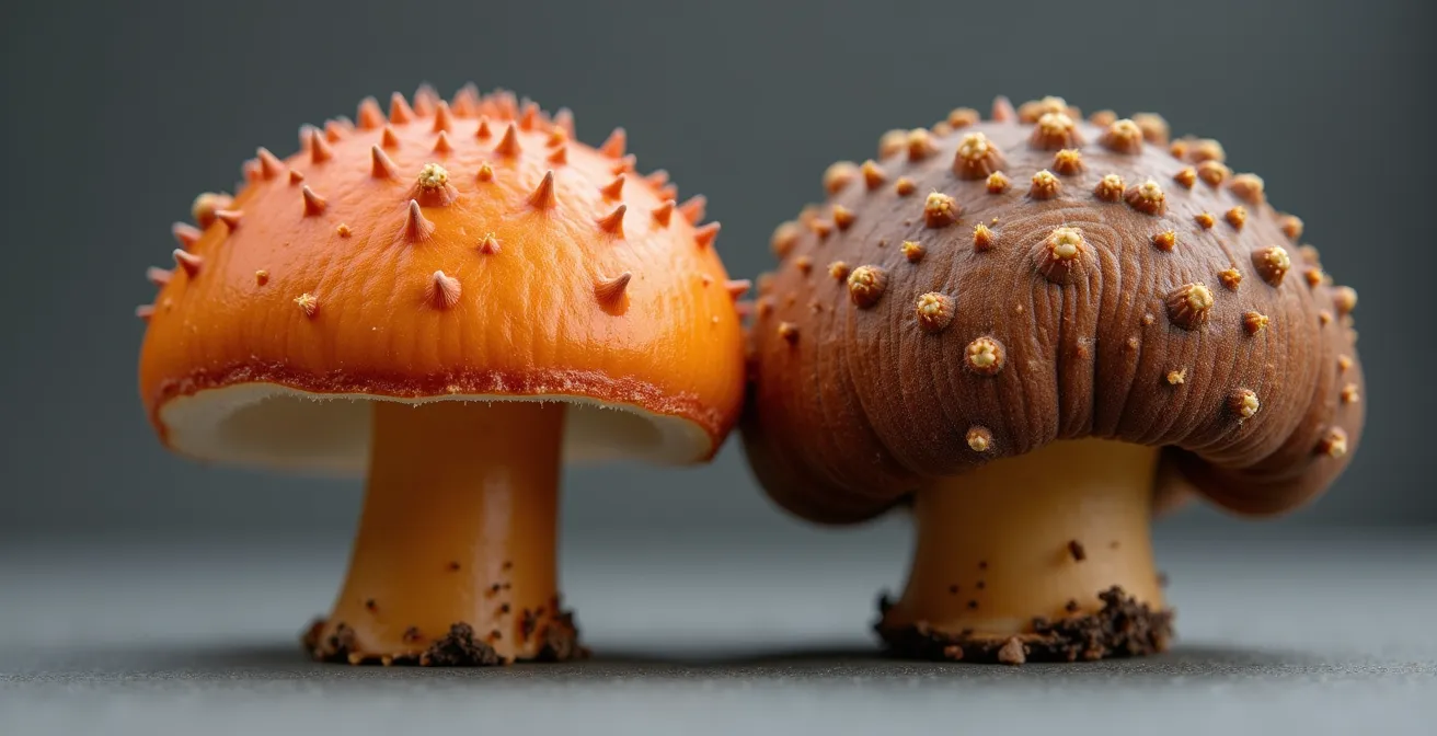 Confronto ravvicinato tra le strutture macro di Cordyceps militaris e sinensis